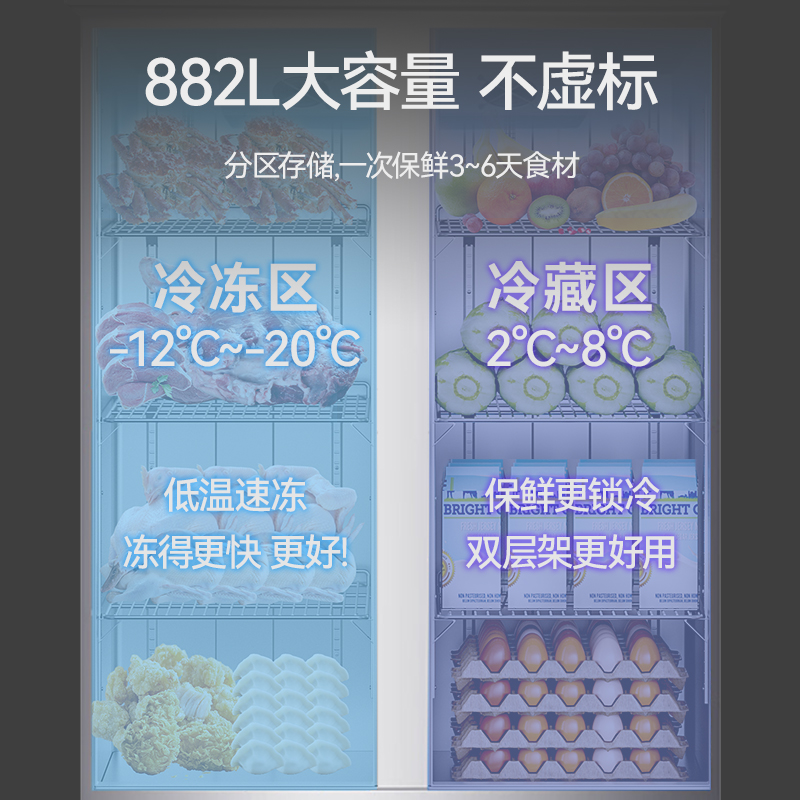 MDC商用四六門冰柜風(fēng)冷無霜雙溫層架款六門冰柜